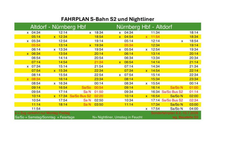 Achtung Fahrplanänderung! Wir bieten veränderten SB-Fahrplan